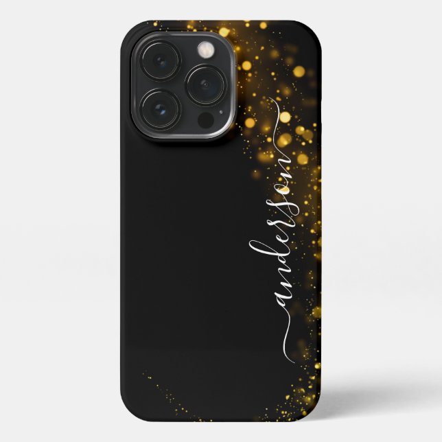 Eleganter Glitzer mit Monogramm Name iPhone 13 Pro Hülle (Rückseite)