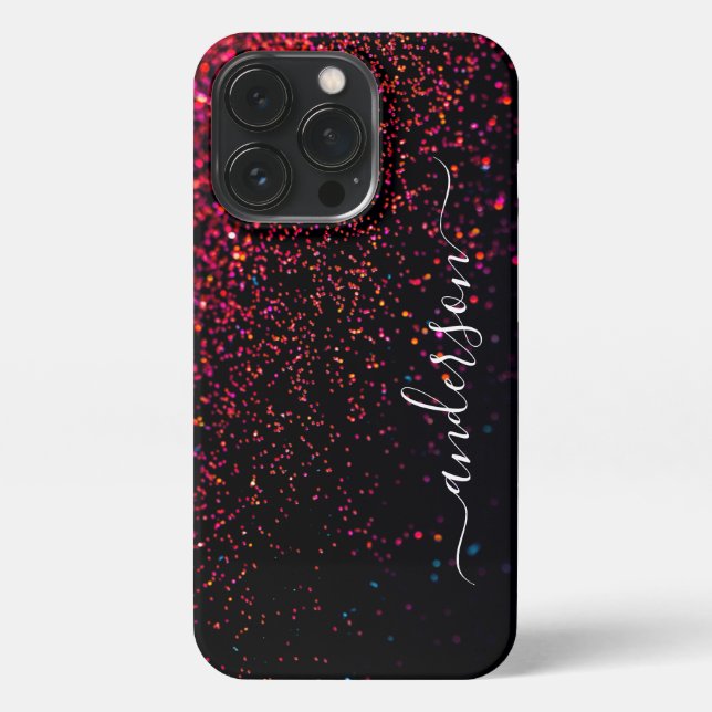 Eleganter Glitzer mit Monogramm Name iPhone 13 Pro Hülle (Rückseite)