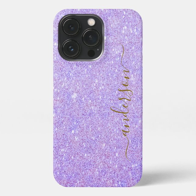 Eleganter Glitzer mit Monogramm Name iPhone 13 Pro Hülle (Rückseite)