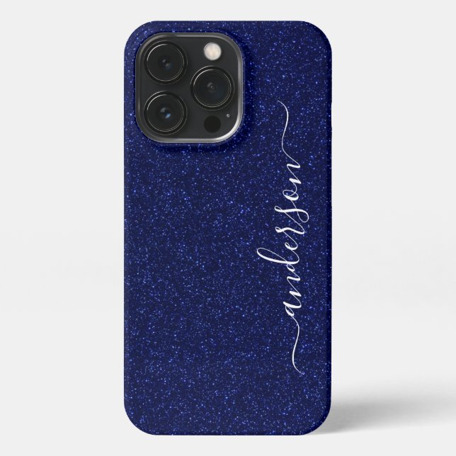 Eleganter Glitzer mit Monogramm Name iPhone 13 Pro Hülle (Rückseite)