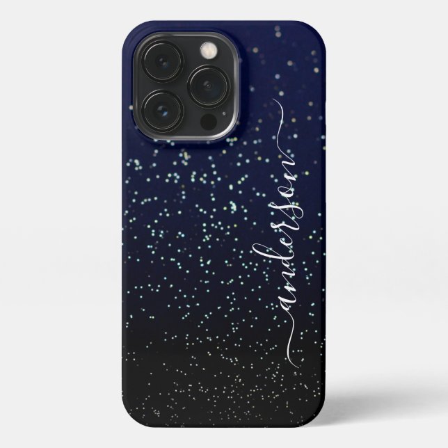 Eleganter Glitzer mit Monogramm Name iPhone 13 Pro Hülle (Rückseite)
