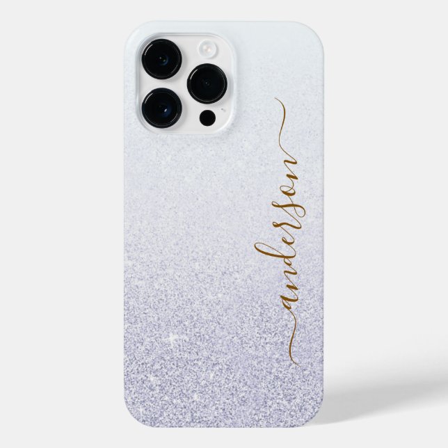 Eleganter Glitzer mit Monogramm Name iPhone 14 Pro Max Hülle (Rückseite)