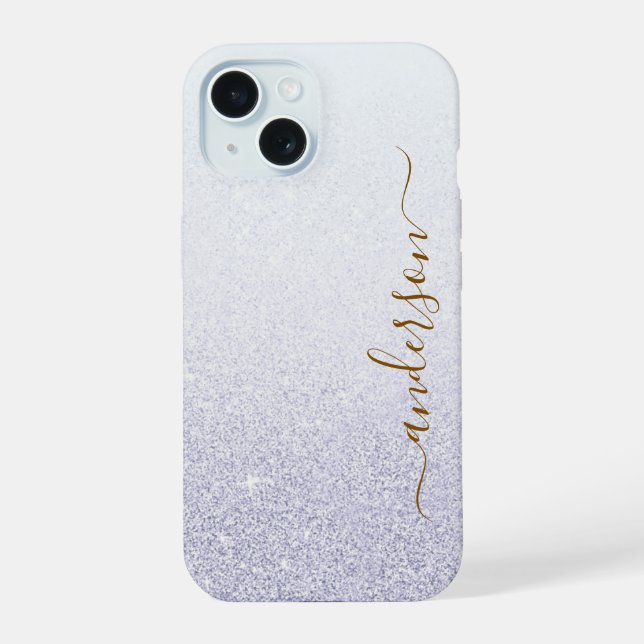 Eleganter Glitzer mit Monogramm Name iPhone 15 Hülle (Rückseite)