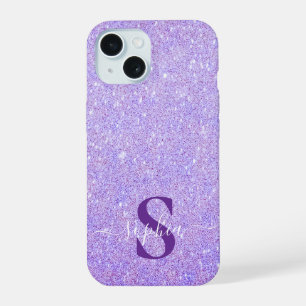 Eleganter Glitzer mit Monogramm Name iPhone 15 Hülle