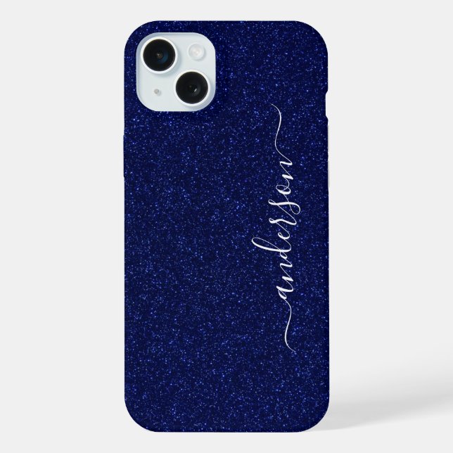 Eleganter Glitzer mit Monogramm Name iPhone 15 Plus Hülle (Rückseite)