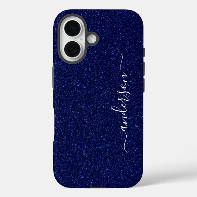 Eleganter Glitzer mit Monogramm Name iPhone 16 Hülle (Rückseite)