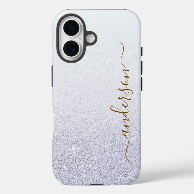 Eleganter Glitzer mit Monogramm Name iPhone 16 Hülle (Rückseite)
