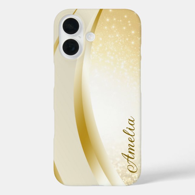 Eleganter Glitzer mit Monogramm Name iPhone 16 Hülle (Rückseite)