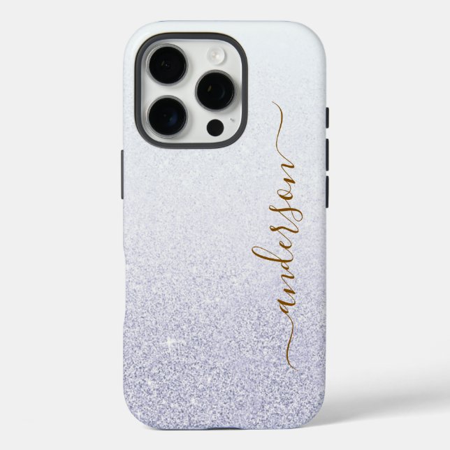 Eleganter Glitzer mit Monogramm Name iPhone 16 Pro Hülle (Rückseite)