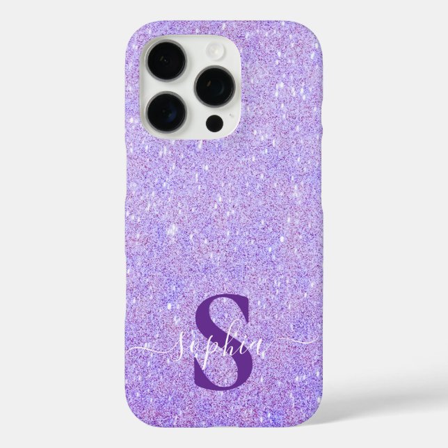 Eleganter Glitzer mit Monogramm Name iPhone 16 Pro Hülle (Rückseite)