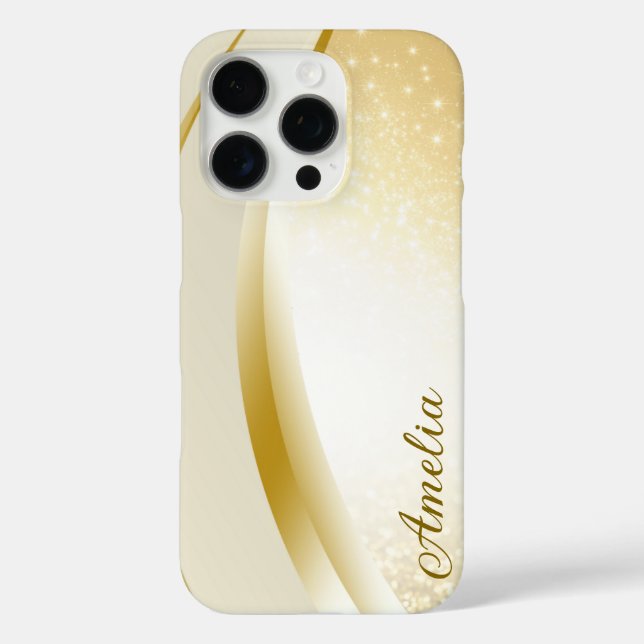 Eleganter Glitzer mit Monogramm Name iPhone 16 Pro Hülle (Rückseite)