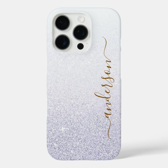Eleganter Glitzer mit Monogramm Name iPhone 16 Pro Hülle (Rückseite)