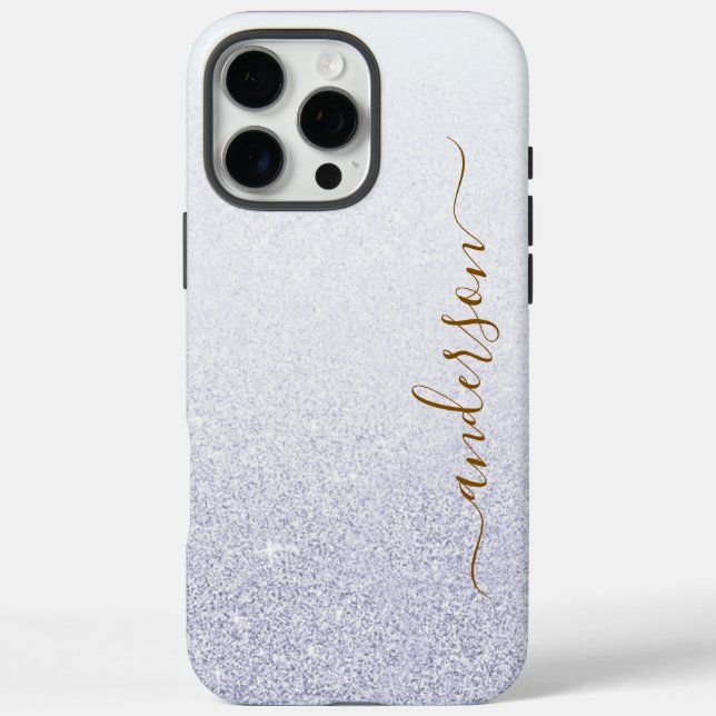 Eleganter Glitzer mit Monogramm Name iPhone 16 Pro Max Hülle (Rückseite)