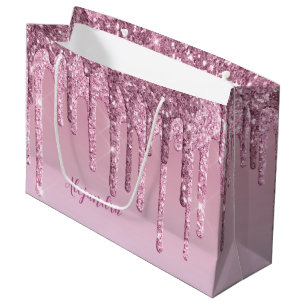 Eleganter Glitzer mit rosa Rosengold Tropfen Große Geschenktüte