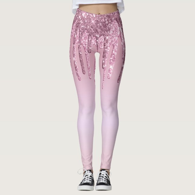 Eleganter Glitzer mit rosa Rosengold Tropfen Leggings (Vorderseite)