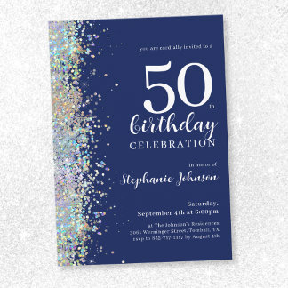 Eleganter Glitzer Navy 50. Geburtstag Einladung