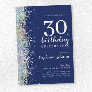 Eleganter Glitzer Navy Blue 30. Geburtstag Einladung
