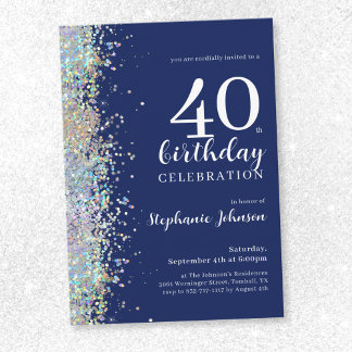 Eleganter Glitzer Navy Blue 40. Geburtstag Einladung