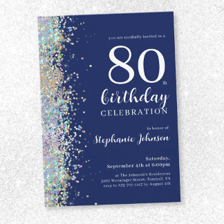 Eleganter Glitzer Navy Blue 80. Geburtstag Einladung