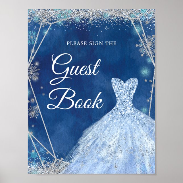 Eleganter Glitzer Navy Weihnachtsschneeflocke 15 a Poster (Vorne)
