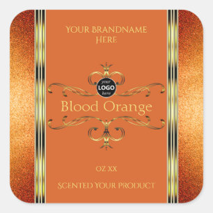 Eleganter Glitzer Orange Gold Produktlogo Quadratischer Aufkleber