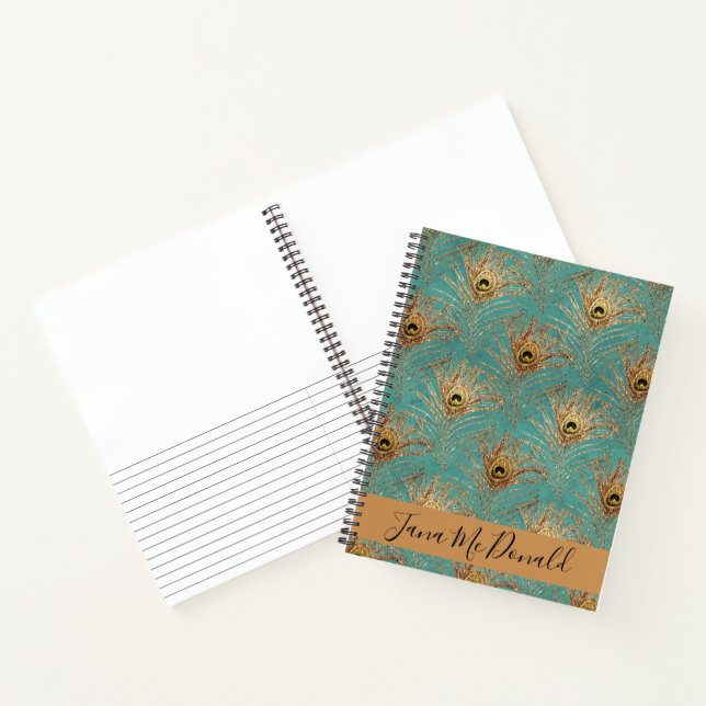 Eleganter Glitzer Peacock Feathers Sketch/Story Notizbuch (Innenseite)
