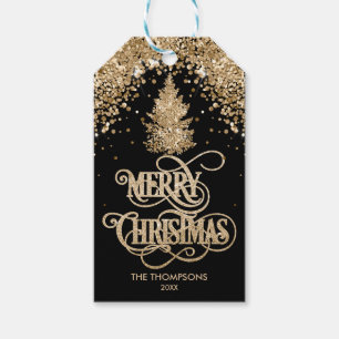 Eleganter Glitzer Pine Tree Frohe Weihnachten Geschenkanhänger