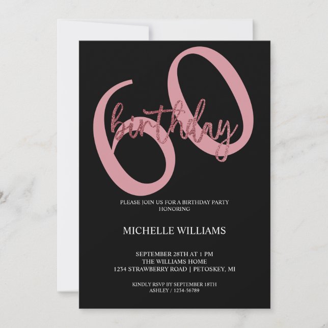 Eleganter Glitzer Pink Calligraphy Birthday Invita Einladung (Vorderseite)