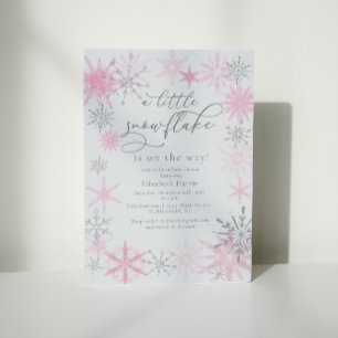 Eleganter Glitzer Pink Little Snowflake Babydusche Einladung