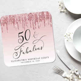 Eleganter Glitzer Pink Rose Gold 50. Geburtstagspa Rechteckiger Pappuntersetzer