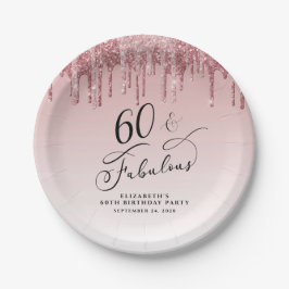 Eleganter Glitzer Pink Rose Gold 60. Geburtstagspa Pappteller