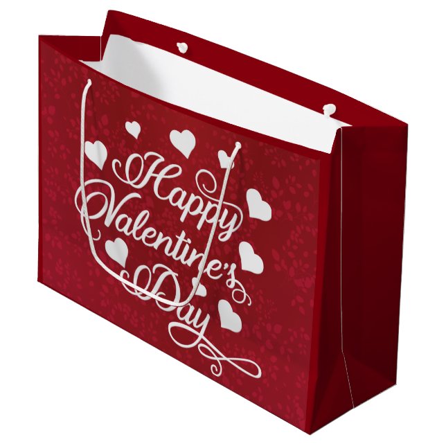 Eleganter Glitzer Red Happy Valentine's Day Große Geschenktüte (Vorderseite Schrägansicht)