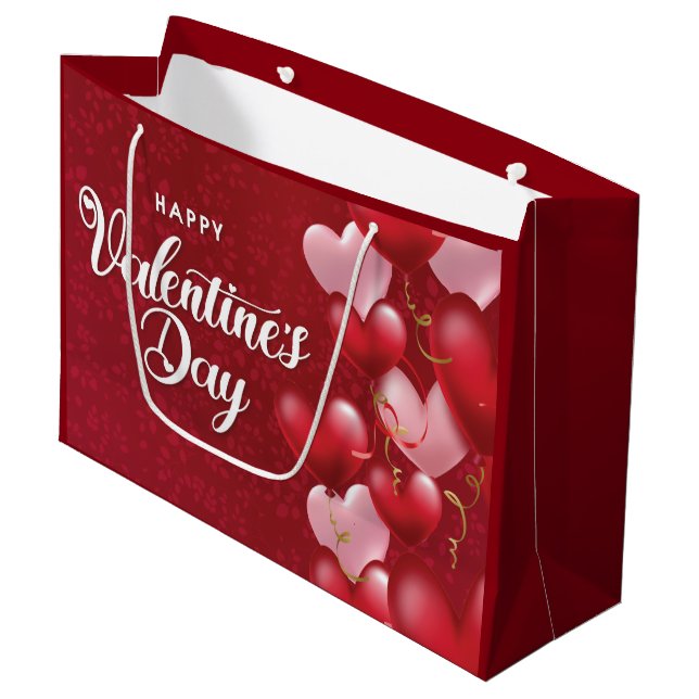 Eleganter Glitzer Red Happy Valentine's Day Large  Große Geschenktüte (Vorderseite Schrägansicht)