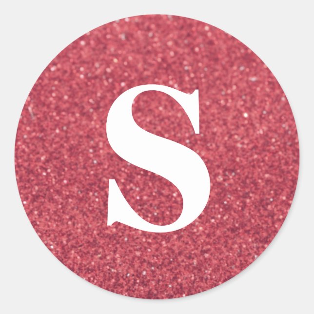 Eleganter Glitzer Red Monogram Umschlag Aufkleber (Vorderseite)