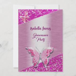 Eleganter Glitzer Rosa Folie funkeln Butterfly Kla Einladung