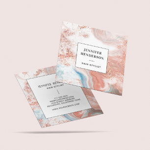 Eleganter Glitzer Rosa Rose Gold und Schwarze Typo Quadratische Visitenkarte