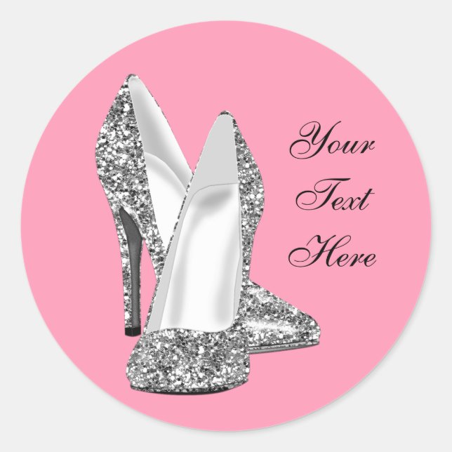 Eleganter Glitzer Rosa Schuhkleber mit hoher Ferse Runder Aufkleber (Vorderseite)
