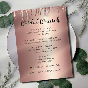 Eleganter Glitzer Rose Gold Bridal Brunch Menü Kar Menükarte