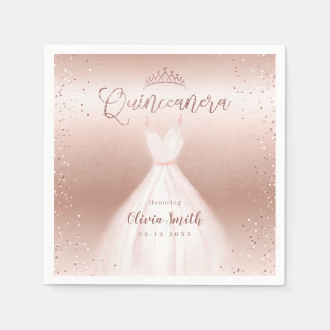 Eleganter Glitzer Rose Gold mit Kleid quinceañera Serviette (Vorderseite)