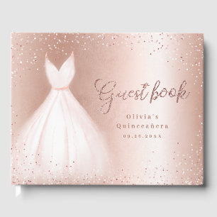 Eleganter Glitzer Rose Gold rosa Kleid Quinceañera Gästebuch