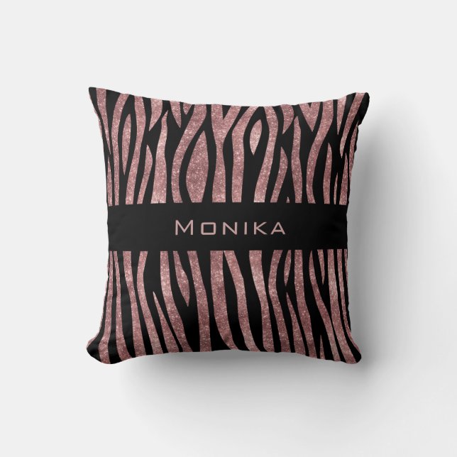 Eleganter Glitzer Rose Goldene Tierhaut Zebra Prin Kissen (Vorderseite)