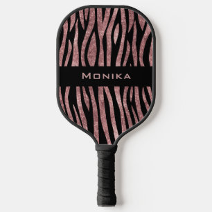 Eleganter Glitzer Rose Goldene Tierhaut Zebra Prin Pickleball Schläger