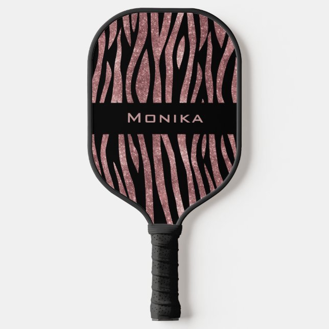 Eleganter Glitzer Rose Goldene Tierhaut Zebra Prin Pickleball Schläger (Vorderseite)