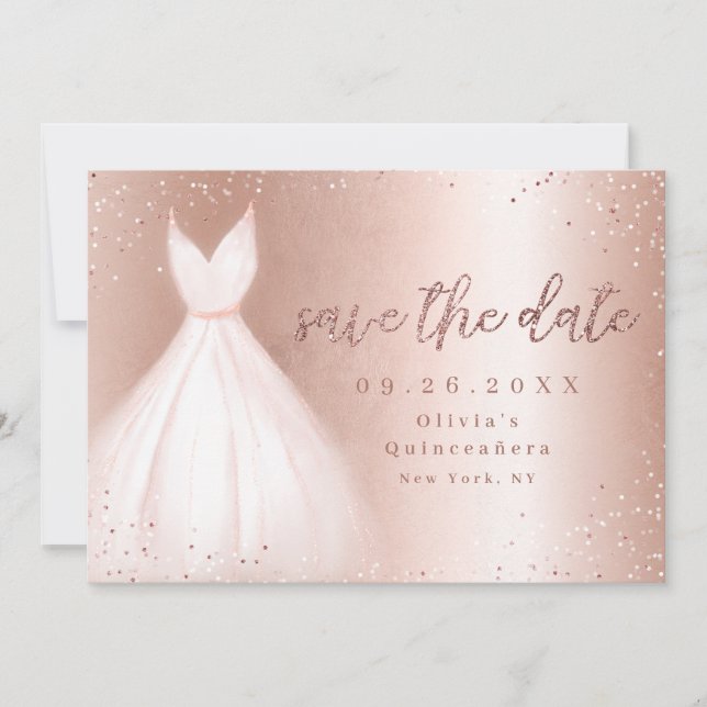 Eleganter Glitzer Rose goldfarbenes Kleid Save the Save The Date (Vorderseite)