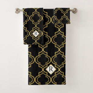 Eleganter Glitzer Schwarz   marokkanischer Gold -  Badhandtuch Set