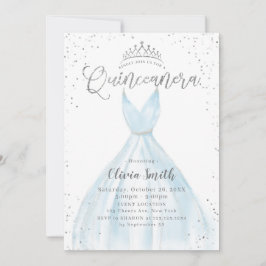 Eleganter Glitzer silberblaues Kleid Quinceañera Einladung