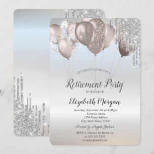 Eleganter Glitzer Tropfen Balloons Silver Retireme Einladung