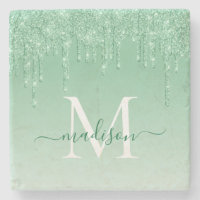 Eleganter Glitzer Tropfen Mint Green Monogram Scri