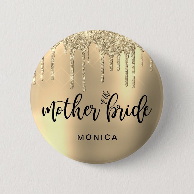 Eleganter Glitzer Tropfen Mutter der Braut Button (Vorderseite)
