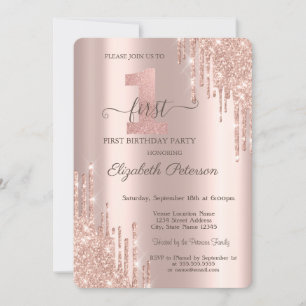Eleganter Glitzer Tropfen Rose Gold 1. Geburtstag Einladung